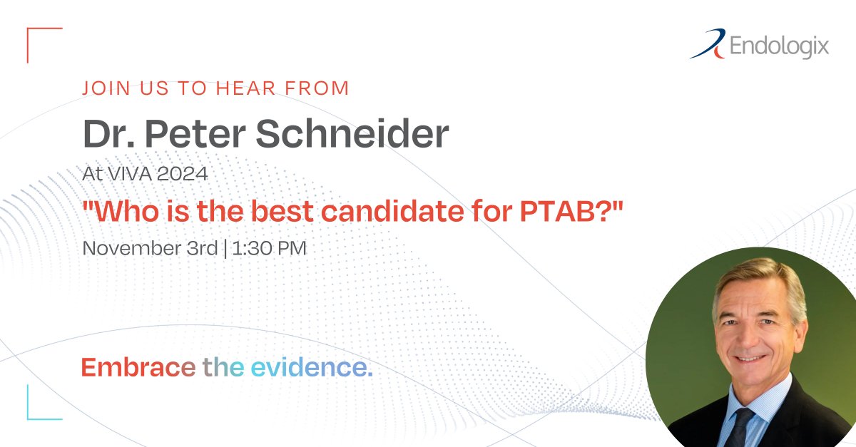 endologix's tweet photo. Don't miss Dr. Peter Schneider's insightful presentation, "Who is the best candidate for PTAB?" at VIVA 2024. Join us Nov 3rd, 1:30-1:37pm PST. 
https://t.co/yvfOIjD5S8
#VIVA2024 #PTAB #VascularSurgery https://t.co/HN9UeUMml1