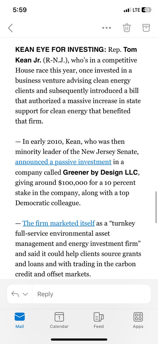 dlippman's tweet photo. NEW: Rep. Tom Kean Jr. (R-N.J.) once invested in a business venture advising clean energy clients and subsequently introduced a bill that authorized a massive increase in state support for clean energy that benefited that firm. https://t.co/cIRRtOv4me https://t.co/wt4PcbEzg2