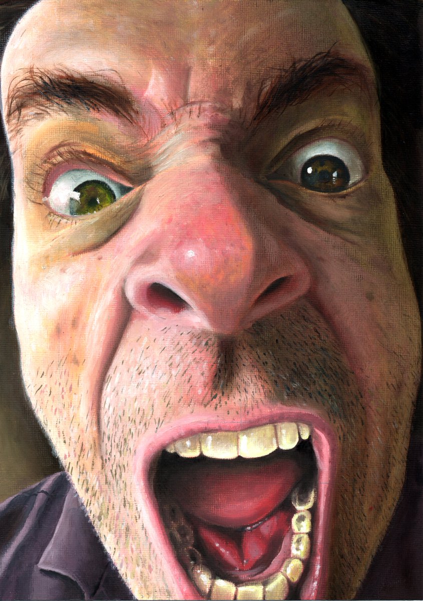 My first portrait that gave rise to the "Petits portraits" series. Completed on 12/01/2016. Self-portrait, oil on canvas mounted on wood and digitized. Original size A4. It is the “talisman” piece of the collection.