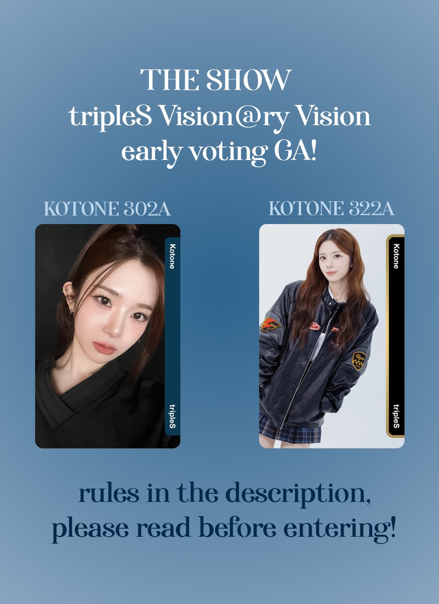 THE SHOW tripleS visionary vision early vote objekt GA!
*2 winners

- vote 100+ jellies for tripleS VV within the Star Planet app (EARLY VOTE) 
- drop your voting proof + COSMO ID in the comments 
- like and retweet this post

Entries close at Monday Nov 4 1400 KST.