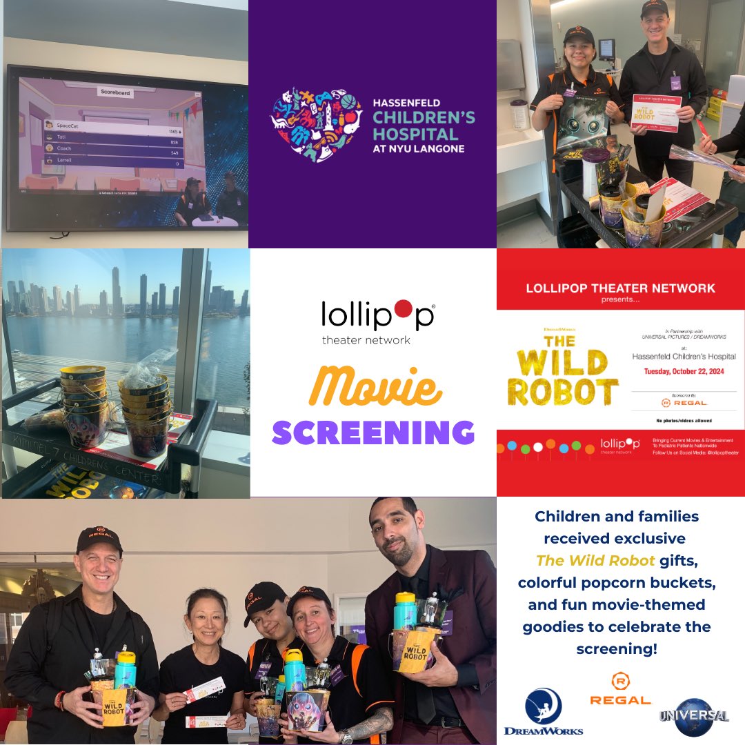 🎬🍿Movie magic came to life at Hassenfeld Children’s Hospital with a special screening of <a href="/Dreamworks/">DreamWorks Animation</a> <a href="/TheWildRobot/">DreamWorksWildRobot</a>! Thanks to our amazing partners at <a href="/UniversalPics/">Universal Pictures</a> and our generous sponsor, <a href="/RegalMovies/">Regal</a>. We’re so grateful for the smiles, laughter, and joy you all helped bring!