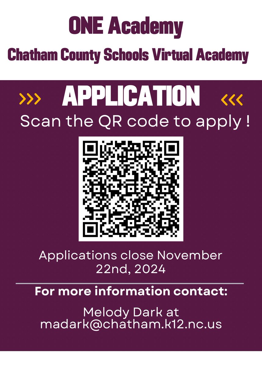 ONEAcademyCCS (@oneacademyccs) on Twitter photo ONE Academy and CCS Virtual Academy are accepting applications for Spring enrollment. Submit applications by 11/22/24. <a href="/ChathamCoSch/">Chatham County Schools</a>
Application link below
docs.google.com/forms/d/19LMkW… ONE Academy and CCS Virtual Academy are accepting applications for Spring enrollment. Submit applications by 11/22/24. <a href="/ChathamCoSch/">Chatham County Schools</a>
Application link below
docs.google.com/forms/d/19LMkW…