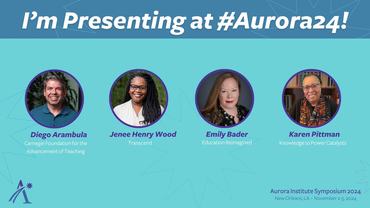 Join the hashtag #Aurora24! 
L'aissez les bon temps rouler in New Orleans!

We're especially looking forward to Sunday November 3, at 3:30p CT, when Karen Pittman be presenting alongside Diego Arambula from @CarnegieFdnfor the Advancement of Teaching, Jenee Henry Wood from