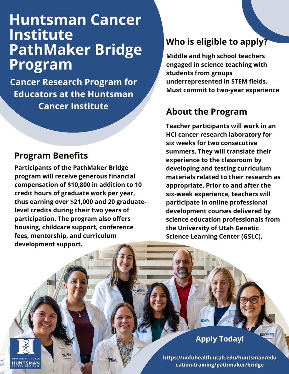 PathMaker_HCI's tweet image. Our PathMaker Scholars and Bridge applications open today! If you are a high school, early undergraduate student, or a science teacher interested in healthcare and cancer research, we have the perfect programs for you!