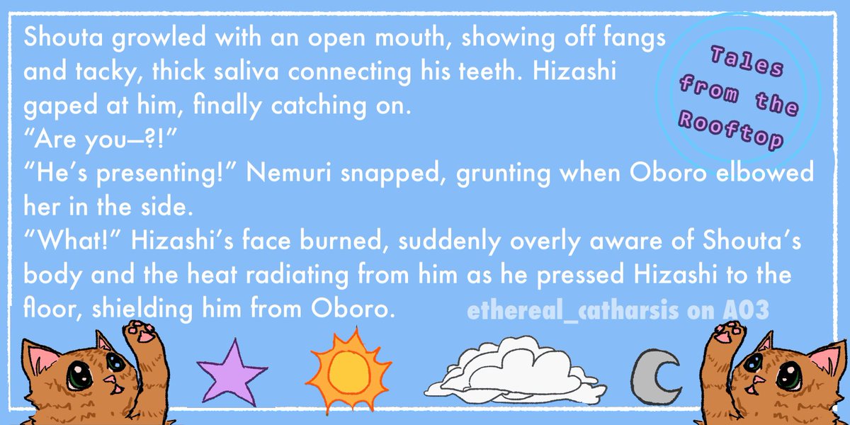 Excited to share a preview of my pre-canon omegaverse fic, “Foreshadow” for the <a href="/therooftoptales/">Tales from the Rooftop - Creation Period</a> Bang! Posting Nov. 15th WITH ART ⛅️⛅️