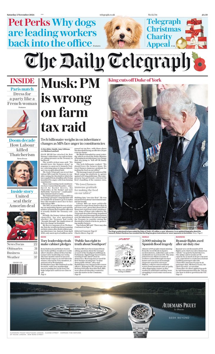 TELEGRAPH: Musk: PM is wrong on farm tax raid #TomorrowsPapersToday