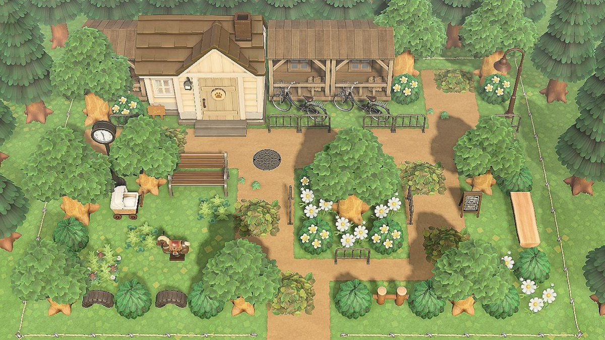pokemori_toto's tweet photo. お庭の歩道クリエイト🌳その92
『森の交番があるお庭🏡』

マイデザインなしのシンプルな歩道を使用した森の交番です🌿

①歩道をひく　
②木と低木草花、柵を置く
③家具を置く　
④完成です🍃

#あつ森 #歩道クリエイト
 #animalcrossing #ACNH https://t.co/SXPTuNYSMf