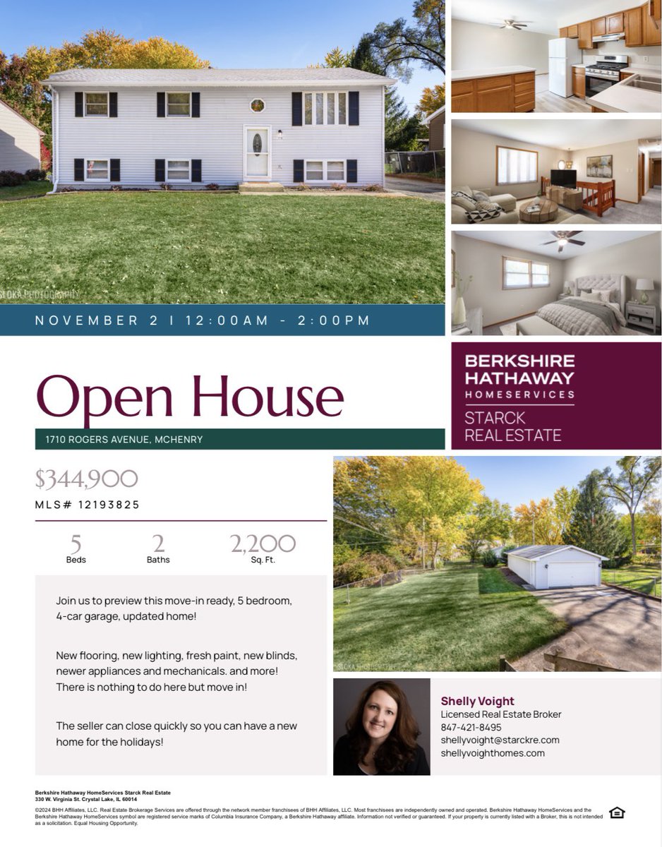 ShellyVoight's tweet photo. 🏠🌟OPEN HOUSE NOVEMBER 2 🌟🏠

⏰12:00 - 2:00 pm
📍1710 Rogers Ave, McHenry

Join us to preview this move in ready 5 bedroom, 4-car garage updated home!  

New flooring, new lighting, fresh paint, new blinds, newer appliances and mechanicals! https://t.co/jk5L1cjRUT