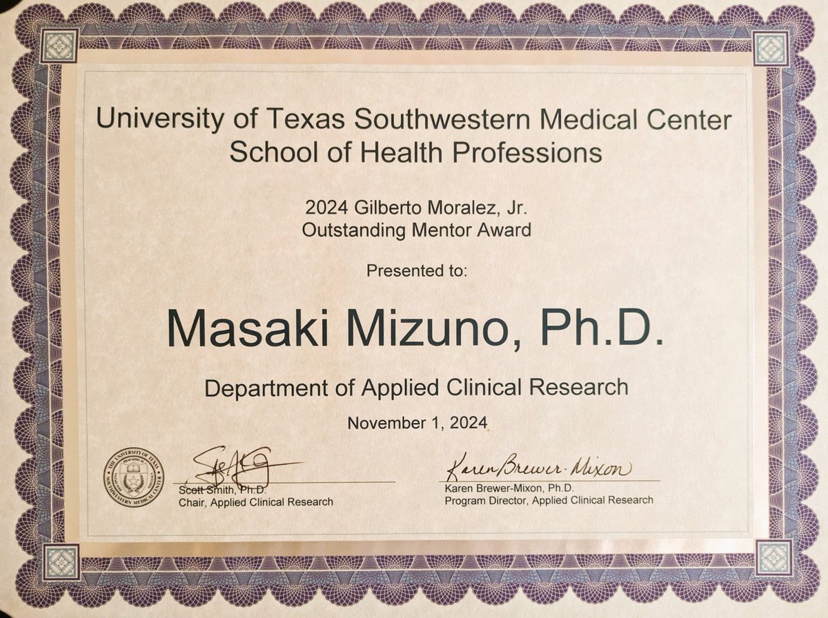 Honored to be the first recipient of the Gilberto Moralez Jr. Outstanding Mentor Award from the School of Health Professions.