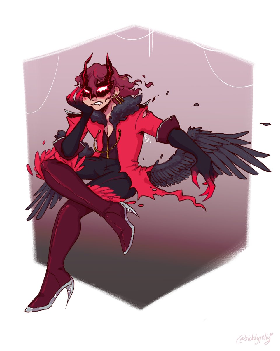 sicklyjelly's tweet photo. "They're supposed to be an angel and devil, but they're a bit all mixed up huh?" 👿😇

Happy belated Halloween! Reposting my old akeshu art had me nostalgic for my Arsene-inspired Akechi, now with a Loki-inspired Joker 💕 https://t.co/7H44PbaW73