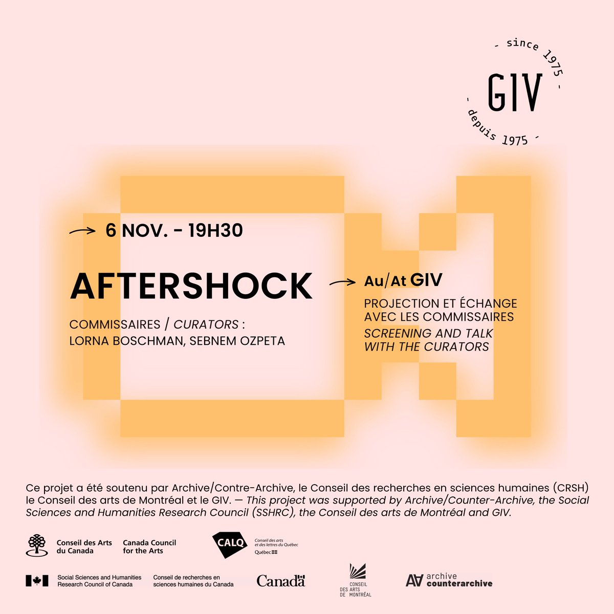 AFTERSHOCK
Le rendez-vous, c'est au GIV, mercredi prochain, 6 novembre !
Catalogue maintenant disponible : bit.ly/4fw8RDY

Join us at GIV next Wednesday, November 6th!
Catalog now available: bit.ly/4fw8RDY