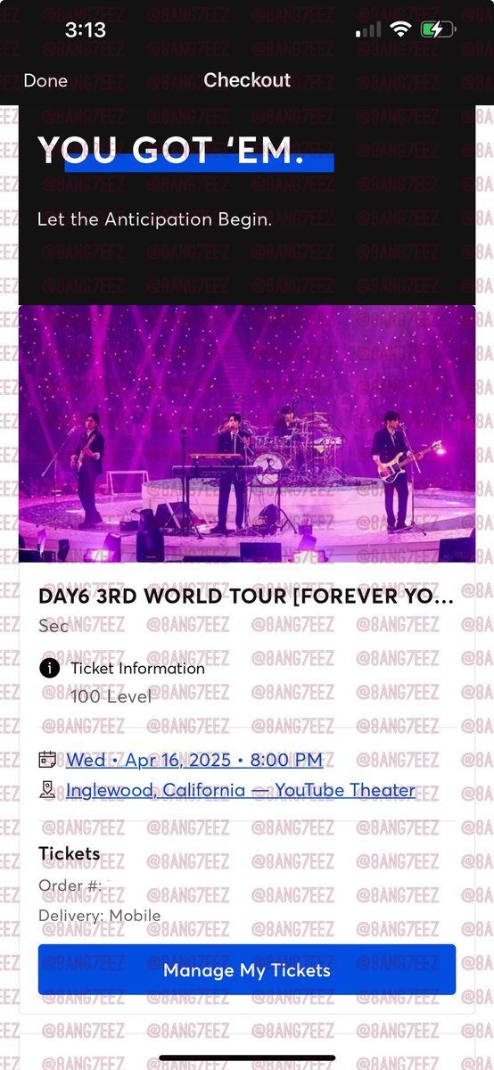 I’ve had some great luck with TM lately and today was no different. Got in after about 6 minutes of them going on sale and was able to snag 3 (non-platinum) tickets for <a href="/day6official/">DAY6</a>! 😭😭😭😭

#DAY6 #데이식스
#DAY6_3RD_WORLDTOUR
#FOREVER_YOUNG
#Band_Aid
#녹아내려요