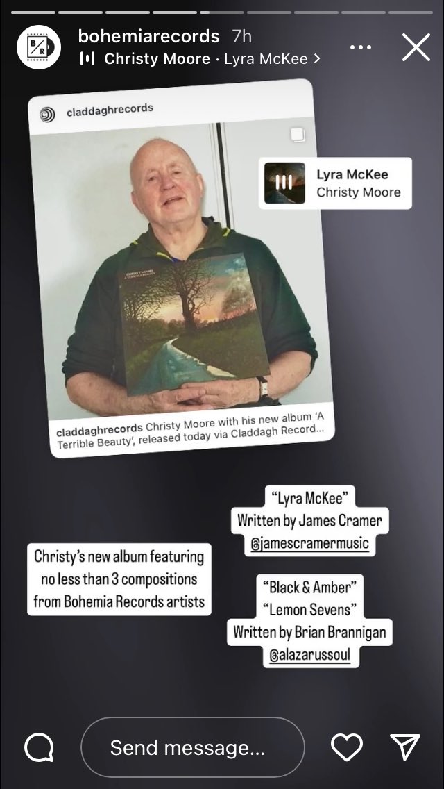 BohemiaRecords's tweet photo. Christy Moore’s new album out today featuring 3 compositions from Bohemia Records artists!
Many congrats to James Cramer and Brian Brannigan. https://t.co/H7YtOF9flP