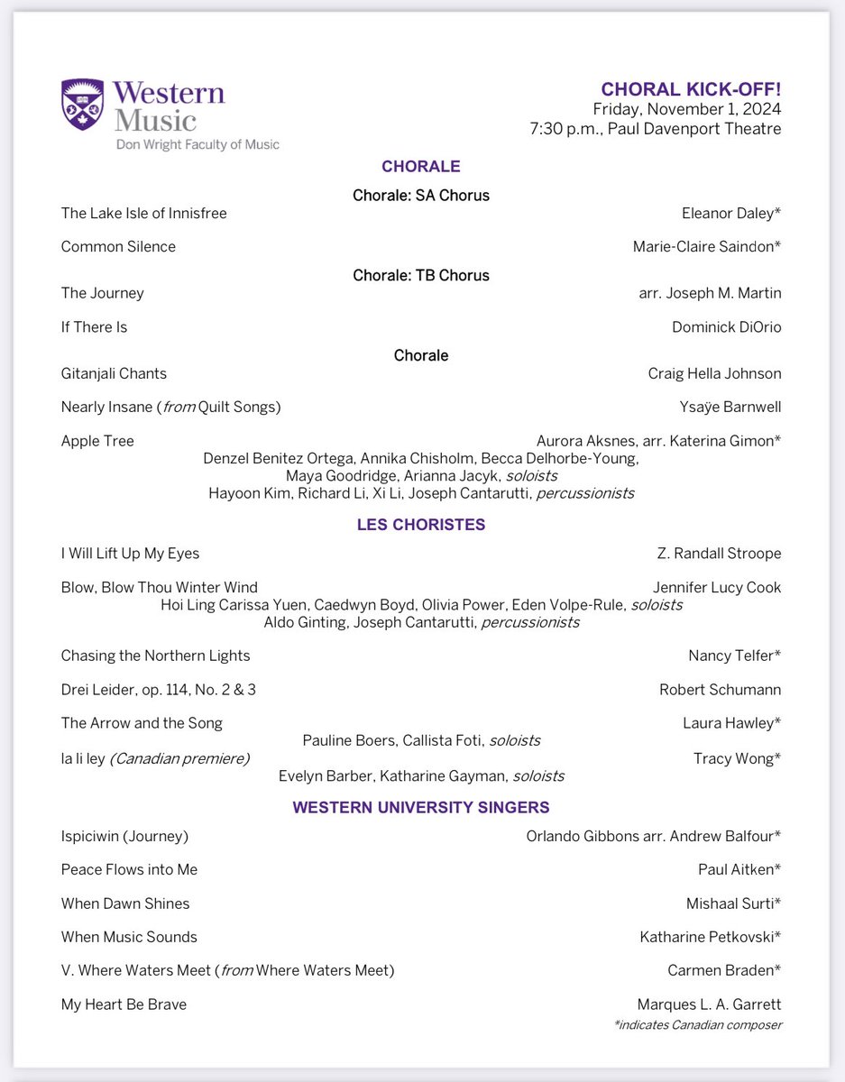 Mishaal Surti (@mrsurti) on Twitter photo Looking forward to joining <a href="/westernuMusic/">Western Music</a> ‘s Choral Kick-Off concert later tonight, including my composition “When Dawn Shines” alongside pieces by friends and colleagues.
Thanks to <a href="/WesternU/">Western University</a> professors <a href="/mramsay80/">mr</a> and Dr. Tracy Wong for featuring Canadian composers and music! Looking forward to joining <a href="/westernuMusic/">Western Music</a> ‘s Choral Kick-Off concert later tonight, including my composition “When Dawn Shines” alongside pieces by friends and colleagues.
Thanks to <a href="/WesternU/">Western University</a> professors <a href="/mramsay80/">mr</a> and Dr. Tracy Wong for featuring Canadian composers and music!