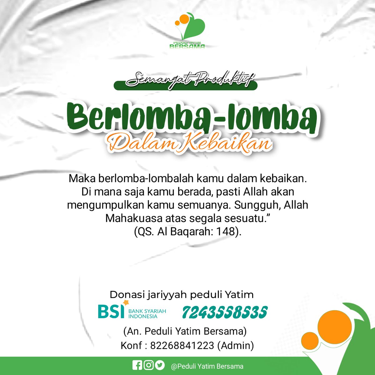 Yuk terus berloma-lomba dalam kebaikan😊
<a href="/PeduliYatimBrsm/">Peduli Yatim Bersama</a>