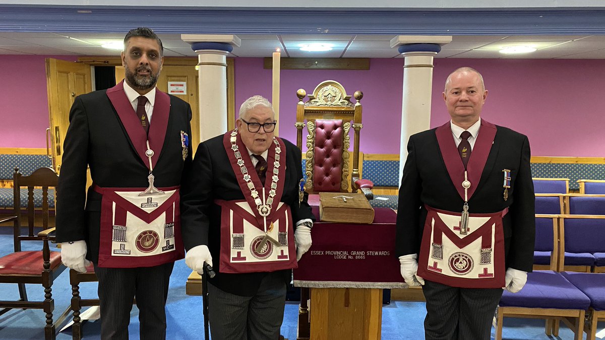 Essex Provincial Grand Stewards’ Lodge No8665 installs its 49th Master, WBro Clive Sullivan PAGDC, pictured with his Wardens WBro John Singh &amp; WBro Phillip Walker.

The meeting at Southend Masonic Centre was well attended with 130 Brethren dining <a href="/saxon_hall/">Saxon Hall</a> 

<a href="/EssexFreemasons/">Essex Freemasons</a>