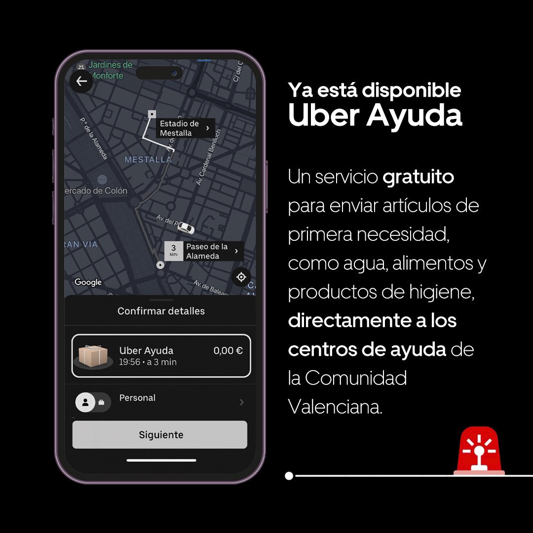 Ya está disponible Uber Ayuda.

¿Cómo funciona?

1. Abre la aplicación de Uber y selecciona Uber Ayuda en las opciones de viaje entre las 8:30 y las 20:00 horas.

2. Indica el punto de recogida y elige como destino final Estadio Mestalla o C/Godofredo Ros, 5, Valencia (sede de