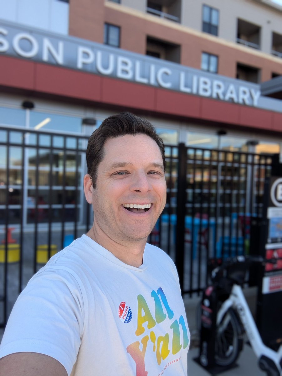 Andrew L. Seidel (@andrewlseidel) on Twitter photo Goddamn I love voting, especially in a public library and for <a href="/KamalaHarris/">Kamala Harris</a> <a href="/tammybaldwin/">Tammy Baldwin</a> <a href="/MarkPocan/">Mark Pocan</a> + downballot Dems
No politicking in polling places, but I repped my values with one of my favorite shirts, 🌈"All Y'all"🌈 from <a href="/BitterSouth/">Bitter Southerner</a>
All y'all, get out and vote! Goddamn I love voting, especially in a public library and for <a href="/KamalaHarris/">Kamala Harris</a> <a href="/tammybaldwin/">Tammy Baldwin</a> <a href="/MarkPocan/">Mark Pocan</a> + downballot Dems
No politicking in polling places, but I repped my values with one of my favorite shirts, 🌈"All Y'all"🌈 from <a href="/BitterSouth/">Bitter Southerner</a>
All y'all, get out and vote!