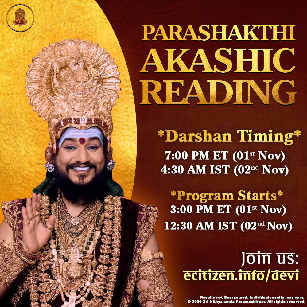 kailasasandiego's tweet photo. Experience the sacred Devi Akashic Reading Darshan, guided by THE SUPREME PONTIFF OF HINDUISM BHAGAVAN SRI NITHYANANDA PARAMASHIVAM. Join us to receive divine blessings from Devi Parashakthi.

Join Devi Darshan today at 4 PM PST @Srinithyananda

#Devi #AkashicReading https://t.co/ObDH43r4aA