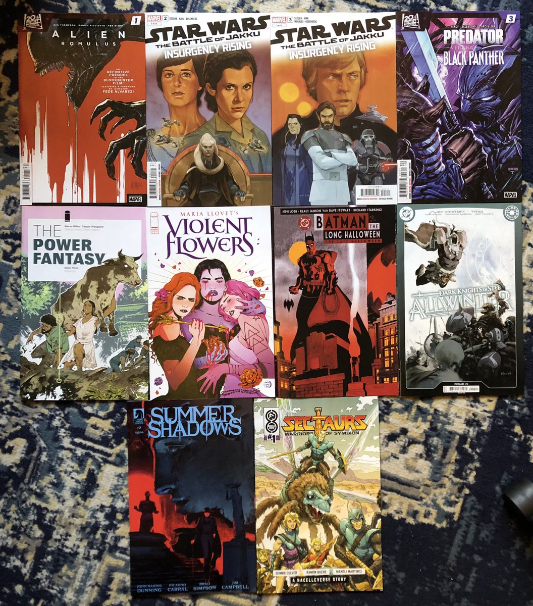 ComicBookSlayer's tweet photo. This week’s pull.
#PullList #Comics #ComicBooks #Alien #AlienRomulus #StarWars #TheBattleofJakku #PredatorVersusBlackPanther #ThePowerFantasy #ViolentFlowers #BatmanTheLongHalloweenTheLastHalloween #DarkKnightsofSteelAllWinter #SummerShadows #Sectaurs https://t.co/C0f2ttwcLc