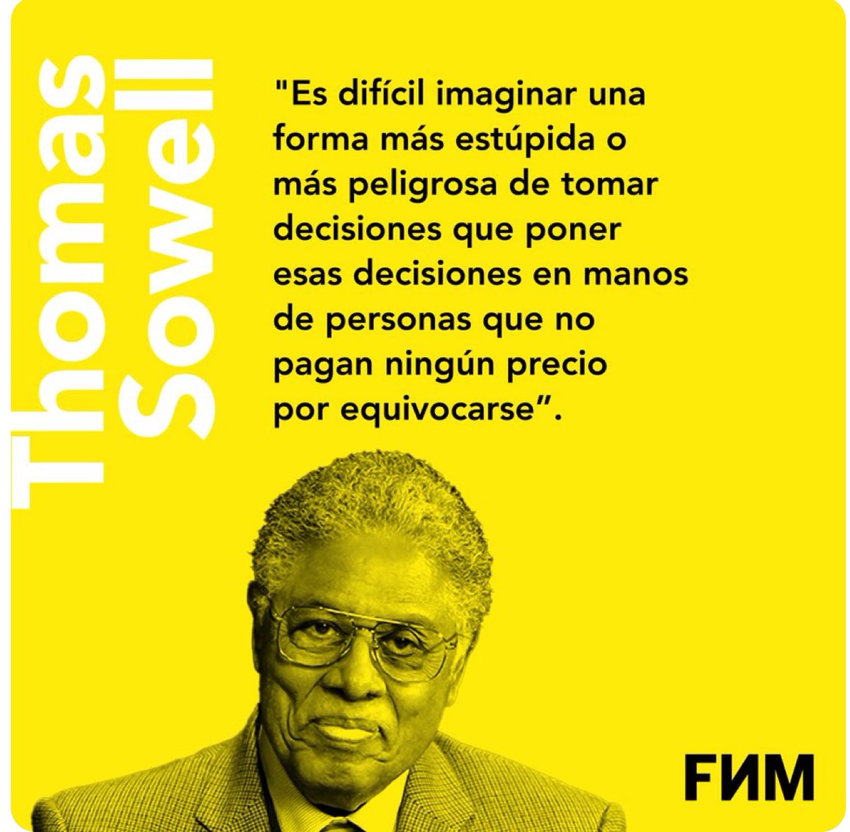 Libertariancap's tweet photo. Con casi 2000 desaparecidos y cientos de fallecidos me viene a la mente esta cita de Tom Sowell.
Por supuesto se refiere a los políticos. Aquellos que dirigen sus vidas y dicen preocuparse y trabajar por su bienestar pero nunca pagan un precio si se equivocan.
#DANA https://t.co/Bat45DJj3F