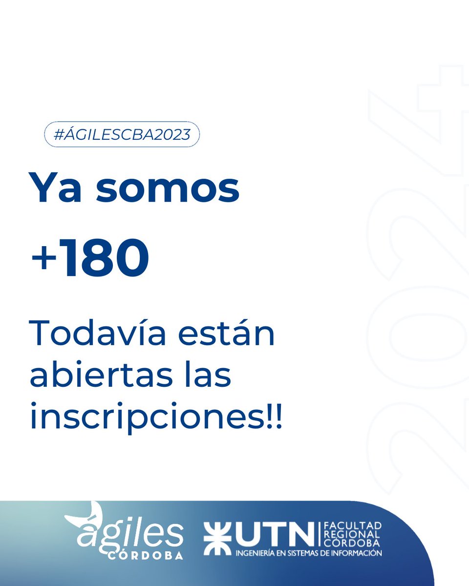 📅 ¡¡¡Se aproxima el evento!!! 

🎟 Ya somos más de 180 personas inscriptas!!! se parte de este encuentro en comunidad y sumate adquiriendo tu entrada a conciencia! Link: eventbrite.com.ar/e/agiles-cordo…