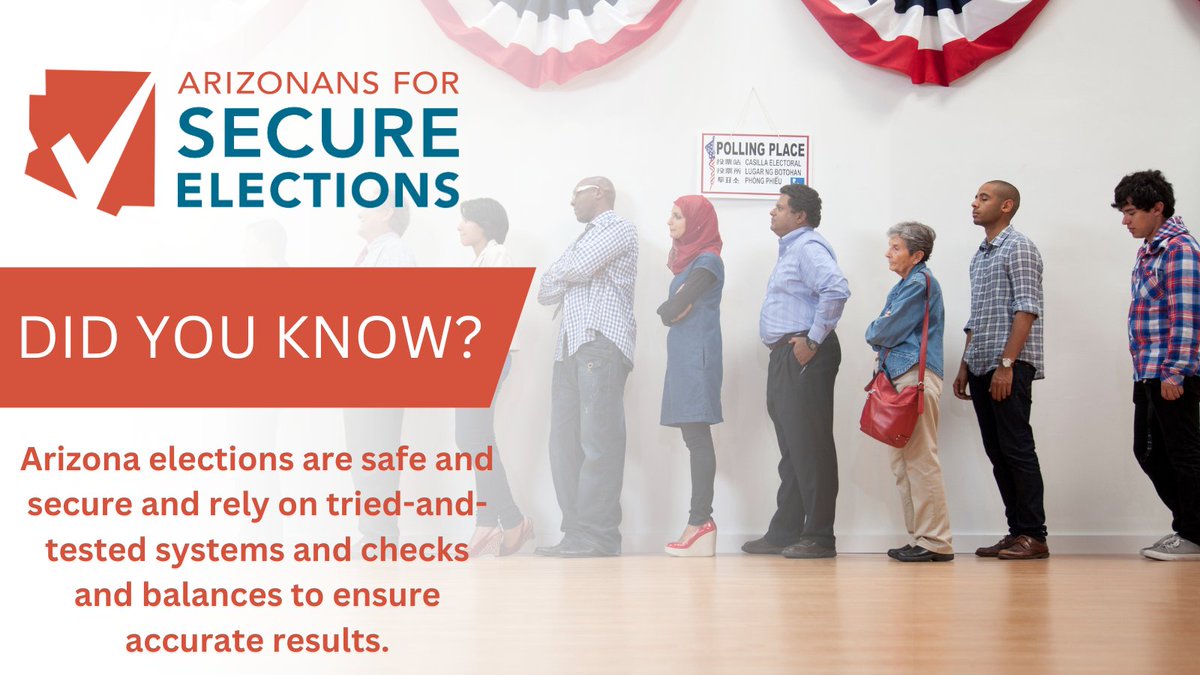 SecureVoteAZ's tweet image. If you are expecting #AZElection results immediately, think again. Arizona has many safeguards in place that prioritize accuracy over speed. While the results will take time, you can be confident that Arizona elections got it right!

Read more here: secureelectionsaz.com/what-should-ar…