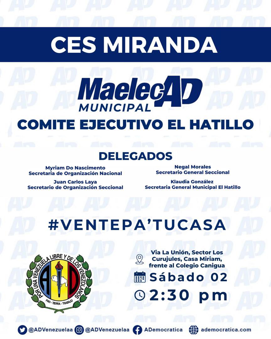 Negal_m's tweet photo. Seguimos caminando Miranda!! Acompáñanos este Sábado a seguir fortaleciendo nuestra maquinaria, para seguir luchando por mejoras en la calidad de vida, en los servicios, en los sueldos; AD comprometido con los cambios que el país reclama! #ventepa’tucasa https://t.co/W6No69XWEs