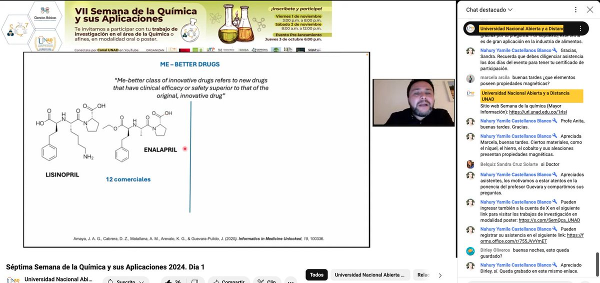 #EstoySemQuimUNAD <a href="/SemQca_UNAD/">7ma Semana de la Química 2024 - UNAD</a> Conferencia magistral_Desde el diseño in sílico de moléculas hasta la comprobación in vitro de fármacos Dr. James Guevara
 Universidad El Bosque <a href="/UniversidadUNAD/">Universidad UNAD</a>