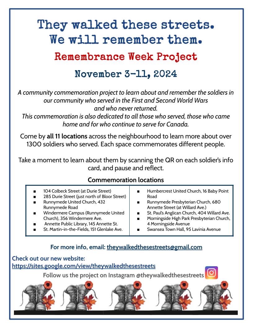 TheLastLinda's tweet photo. 🌺 They Walked These Streets tells the stories of more than 1,300 soldiers from our own neighbourhoods. If you get a chance, do stop by at least one of the sites by #RemembranceDay. They are profoundly moving. Details ⬇️.

#BloorWestVillage #BabyPoint #JunctionTO @SarahEDoucette https://t.co/bF3vOdOPyu