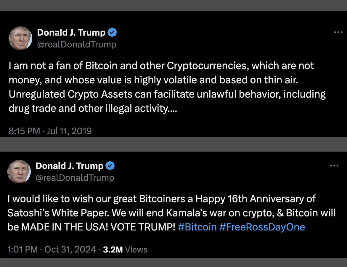 thomaslschubert's tweet image. Trump on Bitcoin &amp;amp; Crypto 2019 vs NOW!