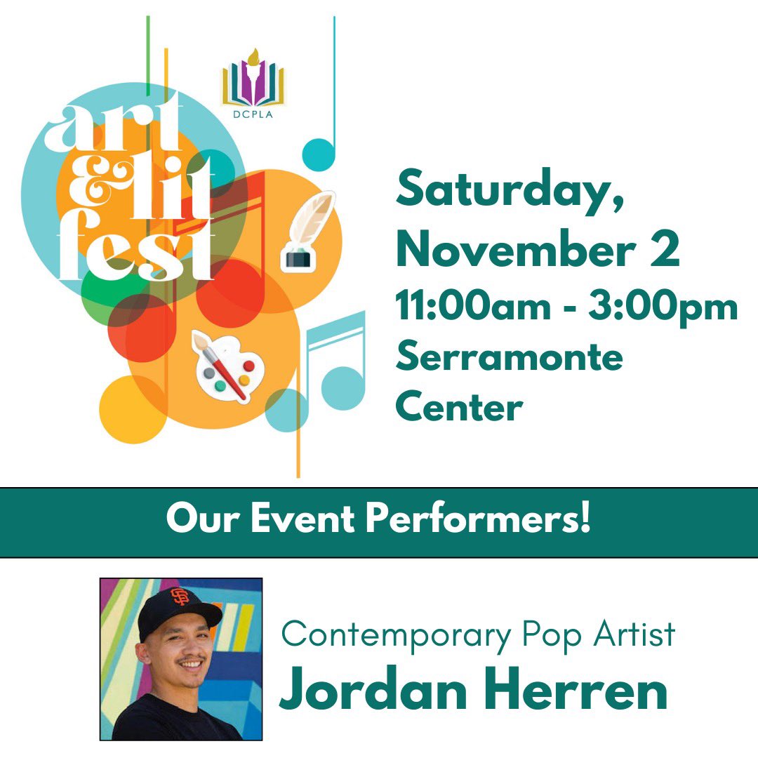 dcpla_'s tweet photo. We’re excited to have Contemporary Pop Artist Jordan Herren (@JHerren1) perform tomorrow at the 3rd Annual Art &amp; Lit Fest this Saturday, November 2, at Serramonte Center! 

Learn more at https://t.co/sBiGwvPoNd

#dcpla https://t.co/IjRJZj21lr