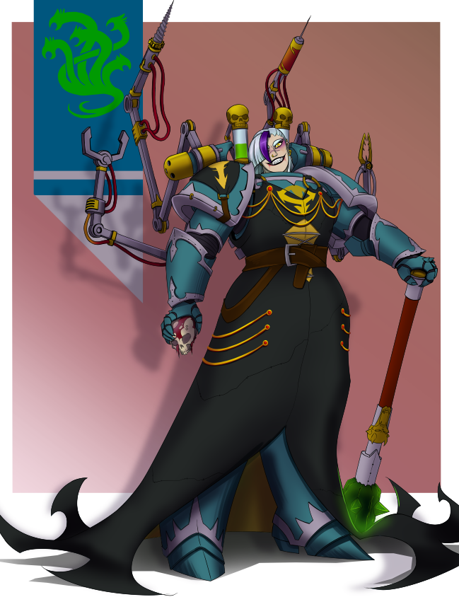 <a href="/Ovla11/">Ovla</a>'s Homebrew Character answering the question no one asked "what if Rhea Ripley was a chaos space marine apothecary"