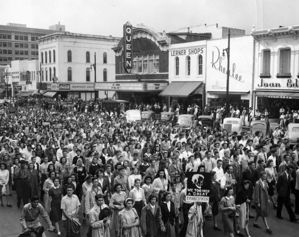 (4/6):

On November 3rd, nearly all of UT's 7,000 students solemnly paraded through Austin under the banner "Academic freedom is dead." The Longhorn Band played Chopin's Funeral March. A sympathetic city recognized the march as an actual funeral and closed Congress Avenue.