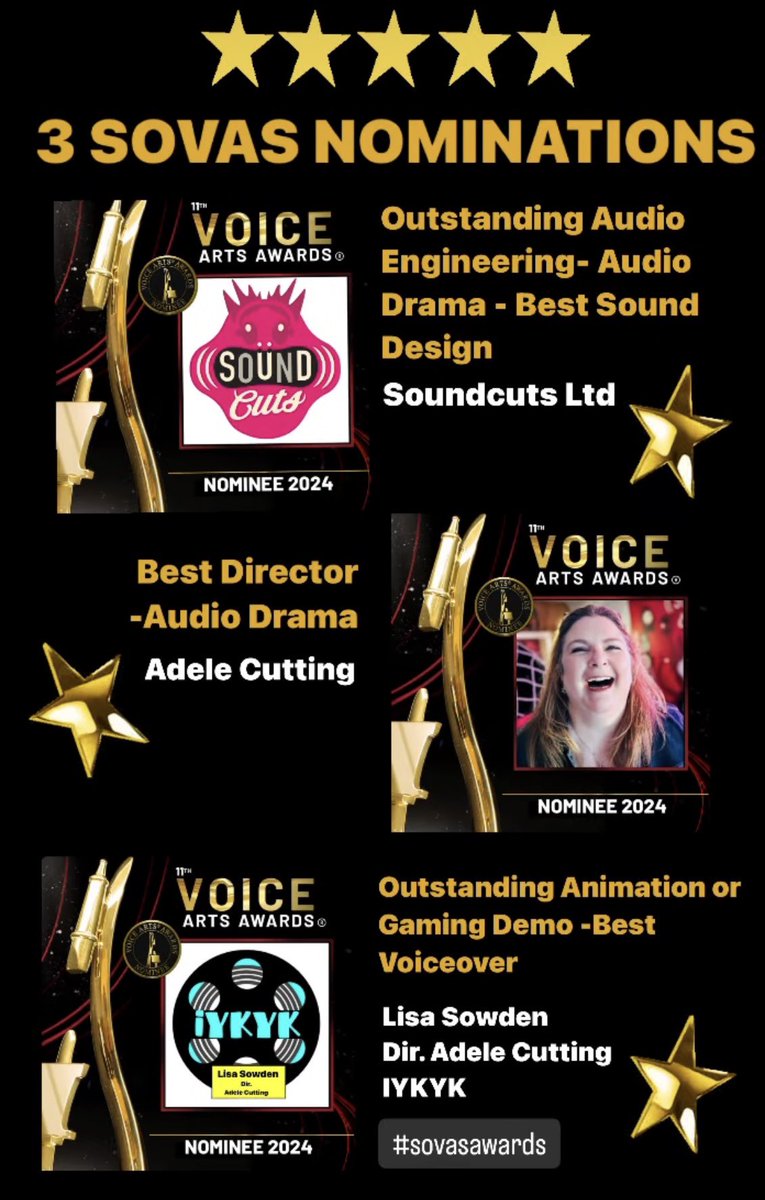 Adele Cutting (@soundcuts) on Twitter photo Wow! Super chuffed! 3 #sovas nominations!! 2 for Koreaboo (direction and #sounddesign) and 1 for our new demo reel service IYKYK with <a href="/LisaSowden/">Lisa Sowden</a>’s amazing performance! #director Wow! Super chuffed! 3 #sovas nominations!! 2 for Koreaboo (direction and #sounddesign) and 1 for our new demo reel service IYKYK with <a href="/LisaSowden/">Lisa Sowden</a>’s amazing performance! #director