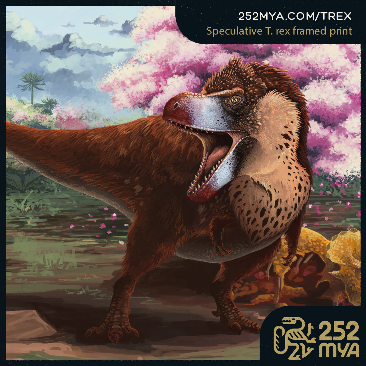 Based on fossil discoveries, it is now accepted that the "tyrant lizard king" from the Cretaceous of North America was clad in at least some feathers. Decorate your home with this colorful framed print.

252mya.com/trex

Art by <a href="/franzanth/">franz (not here)</a>

#fossils #paleontology