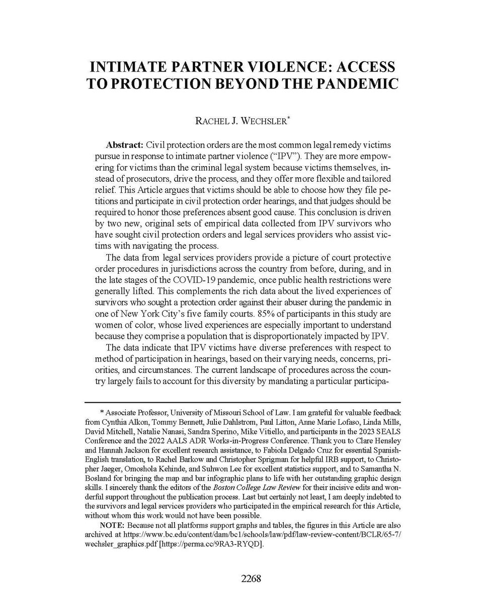 Very excited to share that my article, Intimate Partner Violence: Access to Protection Beyond the Pandemic, is now out in the latest issue of the <a href="/BCLawReview/">Boston College Law Review</a>! Many thanks to the editors for their wonderful work and to everyone who supported my development of this piece!
