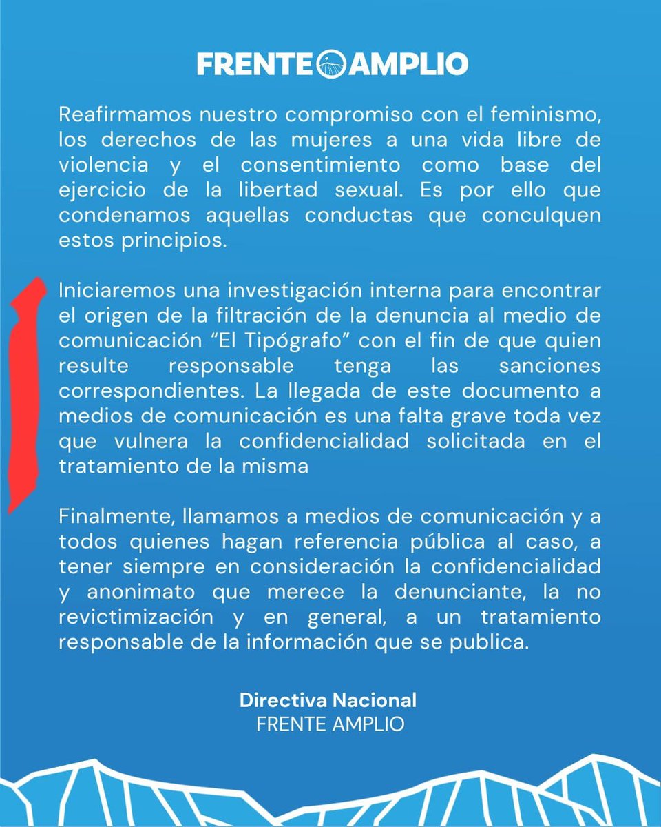 ¿Porque <a href="/elfrente_amplio/">Frente Amplio Chile</a> inicia una investigación interna por la filtracion de la denuncia de acoso sexual contra <a href="/Marcemomo/">MarcelaRiquelmeAliaga - Abogada</a>, cuando  lo primero que debían haber hecho es poner a disposición de Fiscalia los antecedentes?
¿Quieren taparlo igual que la denuncia de <a href="/GabrielBoric/">Gabriel Boric Font</a>?
👇