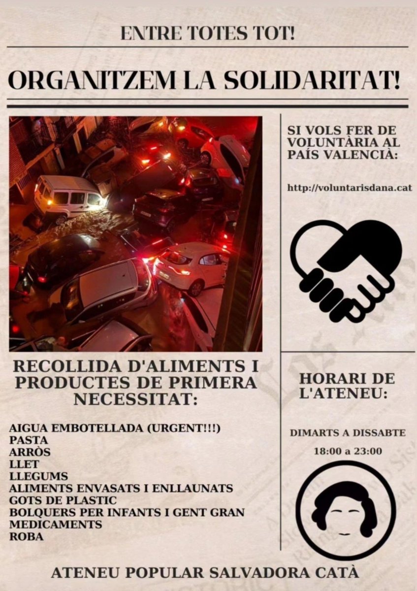 Atenció! Recollida d'aliments i productes de primera necessitat a Girona.

⬇️ <a href="/SalvadoraCata/">Ateneu Popular Salvadora Catà</a>