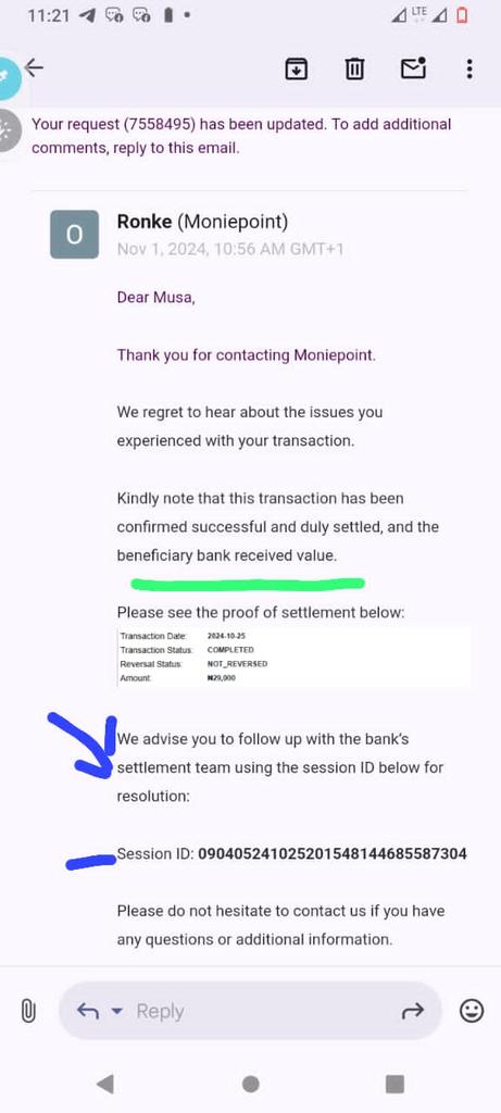 SwiftLabesa's tweet photo. @OPay_NG had a failed transaction from @moniepointng  session ID 090405241025201548144685587304. Please resolve. https://t.co/tG7JcnQqSG