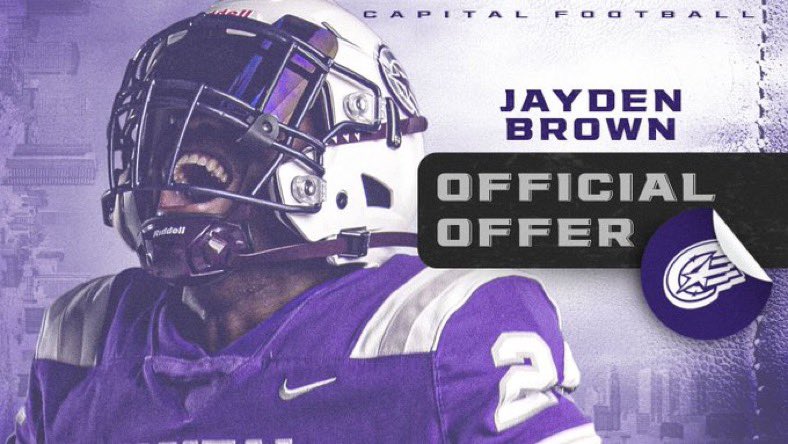 Jayden “Tank” Brown (@jaydenb_tank) on Twitter photo #AGTG after a great conversation with <a href="/Coachcalexander/">Charles Alexander</a> I’m thankful to receive an official offer from Capital University #AGTG after a great conversation with <a href="/Coachcalexander/">Charles Alexander</a> I’m thankful to receive an official offer from Capital University