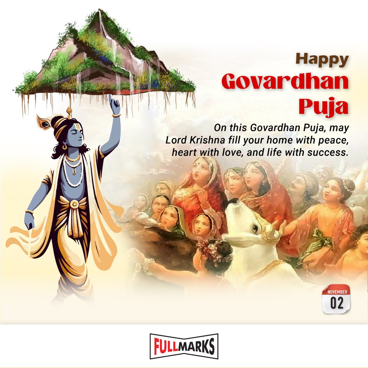 FullMarksPvtLtd's tweet photo. Celebrate the spirit of devotion and love this 🦚 Govardhan Puja!🐄🌄 💐🌟 Wishing everyone a prosperous and joyful time! #GovardhanPuja2024 #FestiveJoy https://t.co/Kjq3BNOIQ4