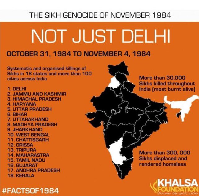 A__Kaur's tweet photo. Sikhs around the world are commemorating Sikh Genocide Remembrance Week. 40 years ago, at least 30,000 Sikhs were slaughtered over 3 horrific days with at least another 300,000 Sikhs left displaced and homeless. Voter lists with details of Sikhs were distributed across India. https://t.co/Fe3HGs2gv1