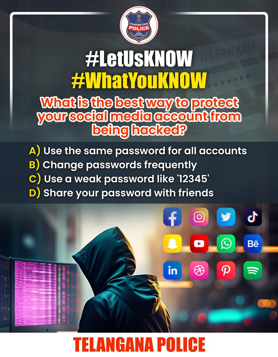 TelanganaCOPs's tweet photo. Do you know how secure your online presence is? Test your cyber safety skills and find out! #StaySafeOnline

#CyberAwareness #OnlineSecurity #DigitalSafety #TelanganaPolice https://t.co/TCHiYHSgu4