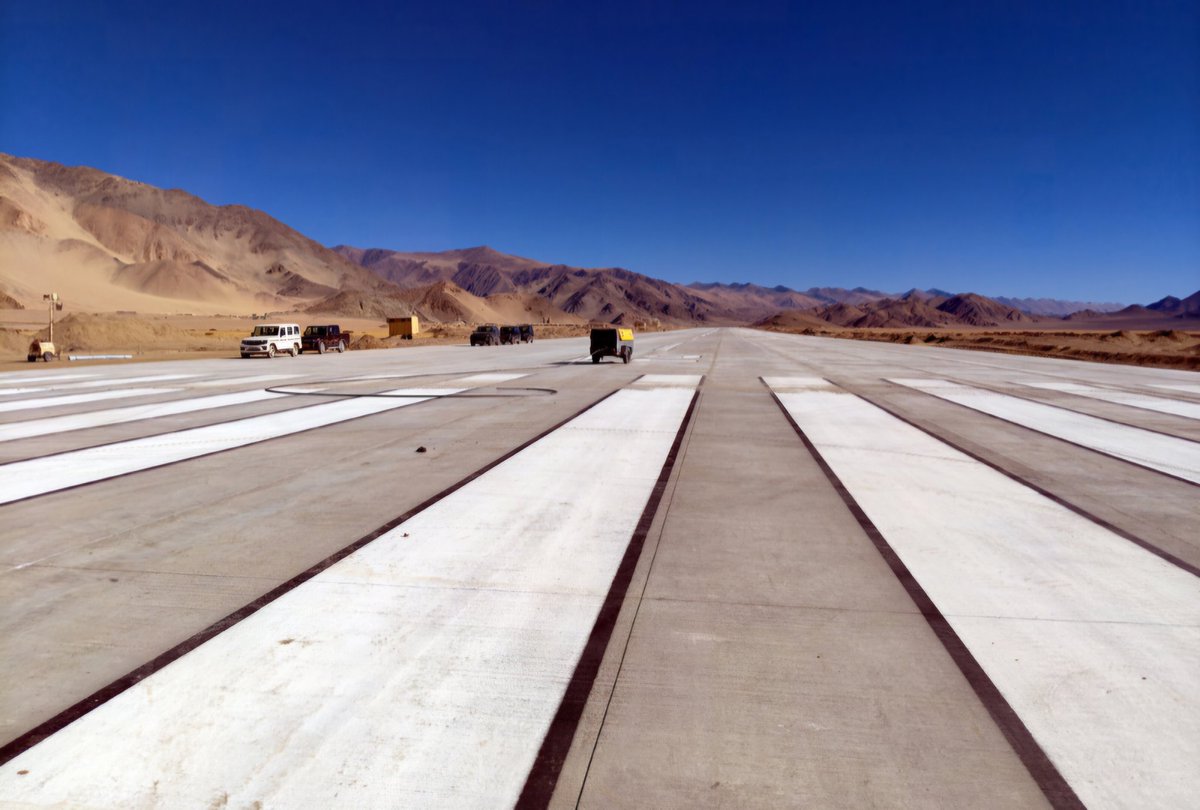 jtnladakh's tweet photo. India's highest airfield at Mudh-Nyoma (13,700ft) in Eastern Ladakh, near the LAC, is almost ready! With a 3km runway for emergency operations, it’s a game-changer for national security &amp; connectivity in the region. #ModiSarkar's commitment to #ViksitBharat mission on the ground. https://t.co/qdJREaOlEJ