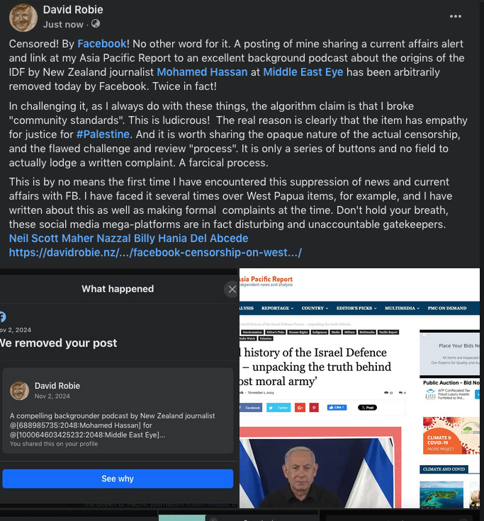 Censored by Facebook over a background podcast item featured by <a href="/MiddleEastEye/">Middle East Eye</a> on the origins and history of the IDF - "most moral army in the world". <a href="/Selwyn_Manning/">Selwyn Manning</a> #mediafreedom #PressFreedom <a href="/mohamedwashere/">Mohamed Hassan</a>  <a href="/palestine/">Palestine News</a>  
bit.ly/3UtJzxR