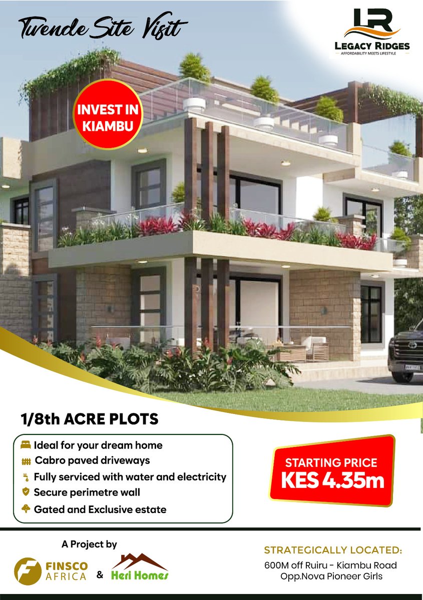 FinscoAfrica's tweet photo. Kuja twende site and claim your piece of πππ πππ² ππ’ππ ππ¬! Buy and build your dream home in a project surrounded by essential social amenities.
Contact us via:βοΈ0709 377 677
#legacyridges #finscoafrica #propertykenya #Weekendsitevisit #homeownership #REALESTATE https://t.co/lRuRxulDJD