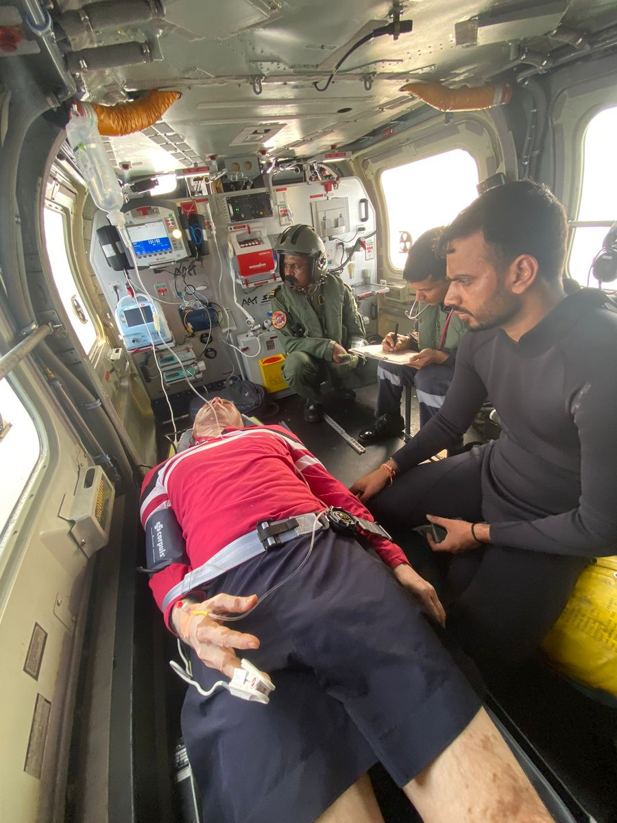 IN_WNC's tweet image. In the wee hours on 02 Nov, information was received from @IndiaCoastGuard #MRCC, Mumbai of a critically ill CVA/ Stroke patient requiring Medevac from MV Babylon on the high seas on Western seaboard. The 52-year-old Indian Seafarer had suffered a stroke (Cerebro Vascular…