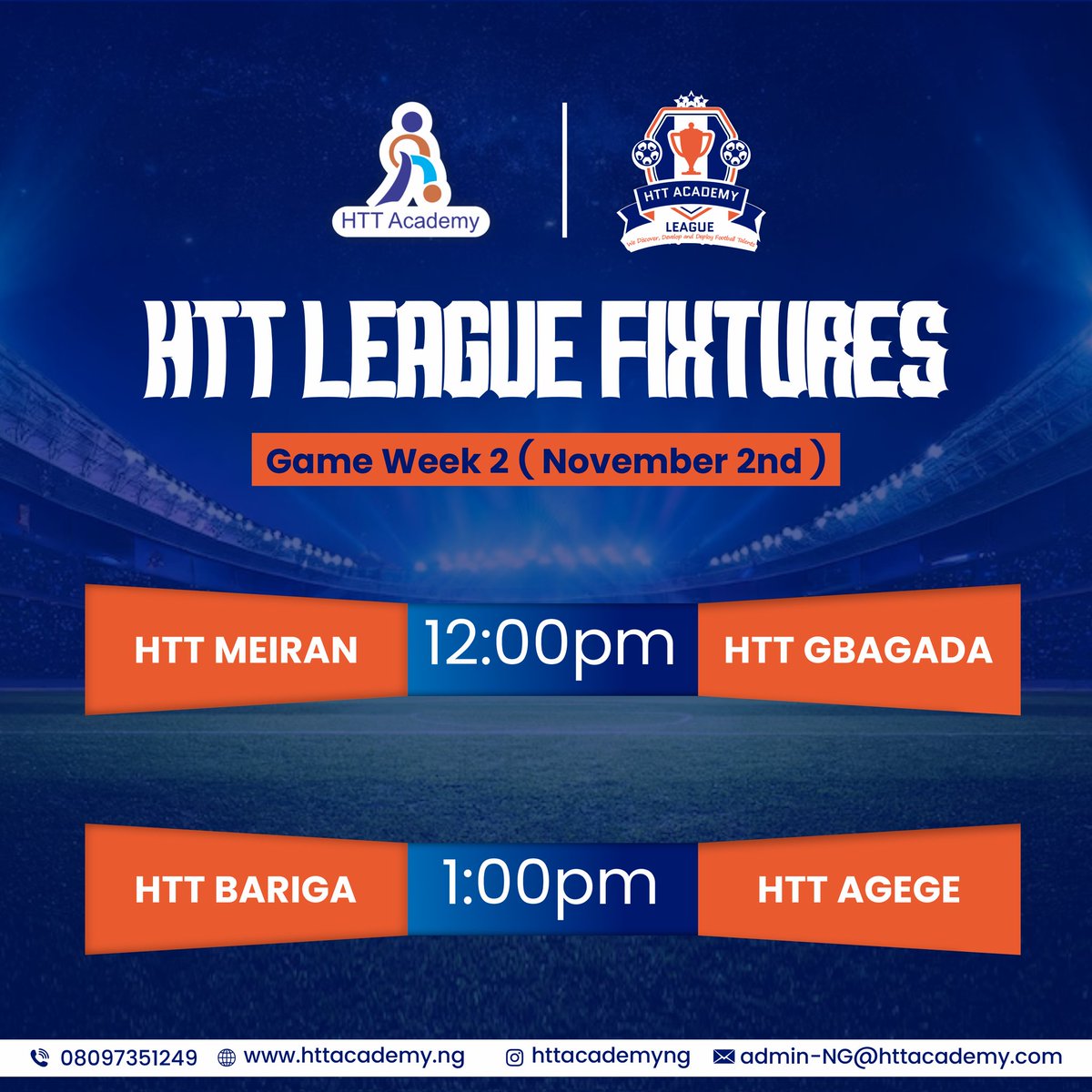 httacademy1's tweet image. IT&apos;S MATCHDAY 🚨
HTTACADEMY MEIRAN will be playing against GBAGADA CENTER by 12:00pm
While HTTACADEMY BARIGA will be contending with AGEGE CENTER ✅💯🧡💙
What are your predictions?
#httleague2024
#grassrootstootball
#discoverdevelopdeploy
 #footballinnigeria
#httacademyng
#SB19