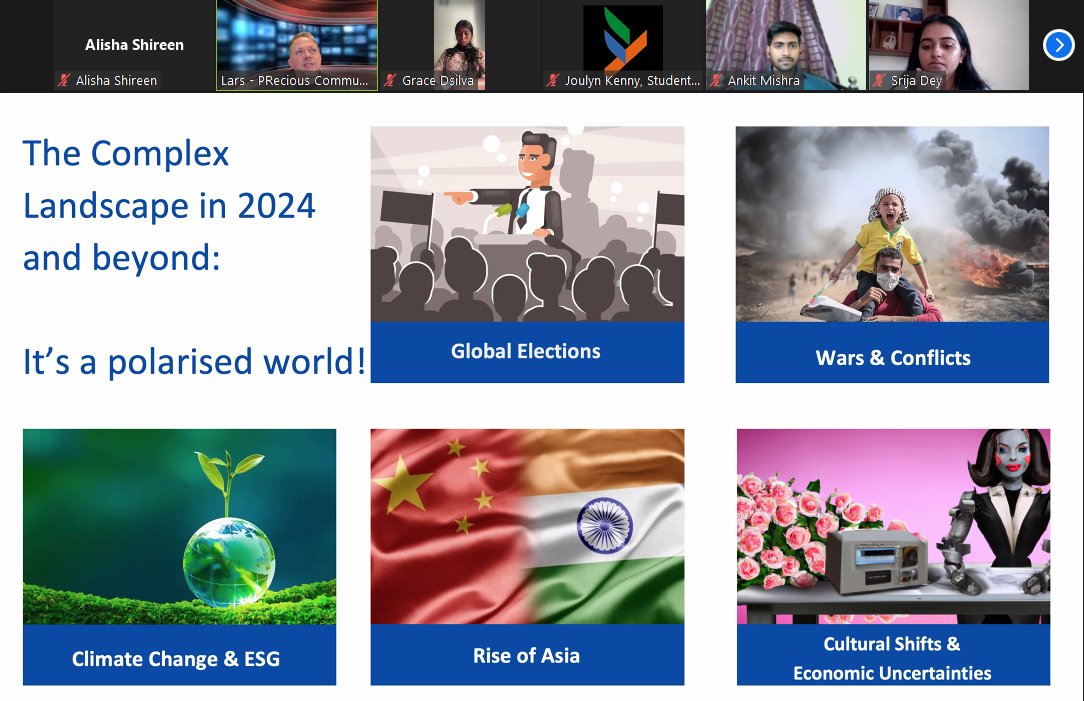 SCoRe (@scoreind) on Twitter photo Day 6 of #GlobalCommunicationsWeek, and we have Lars Voedisch (<a href="/larsv/">Lars Voedisch</a>) guiding us through 'The Complex Landscape in 2024 and Beyond: It's a Polarized World.'
#SYPM2024 #NextInLine #GlobalPR #YoungLeaders #ResponsibleCommunication #GlobalCommsWeek #PRSchool Day 6 of #GlobalCommunicationsWeek, and we have Lars Voedisch (<a href="/larsv/">Lars Voedisch</a>) guiding us through 'The Complex Landscape in 2024 and Beyond: It's a Polarized World.'
#SYPM2024 #NextInLine #GlobalPR #YoungLeaders #ResponsibleCommunication #GlobalCommsWeek #PRSchool